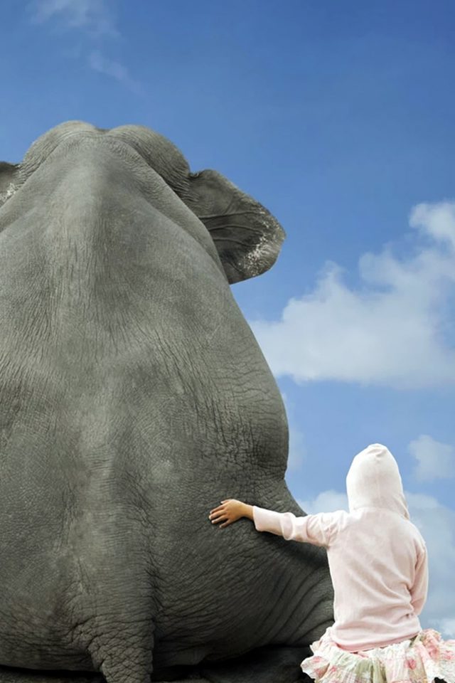 Funny Girl and Elephant Android wallpaper