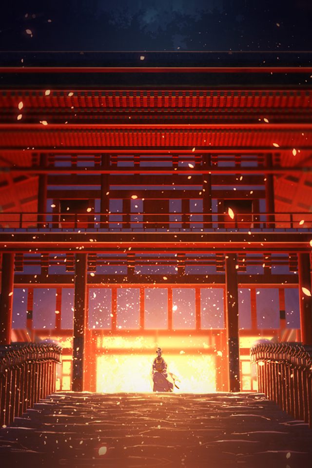 Anime Painting Temple Red Art Illustration Android wallpaper