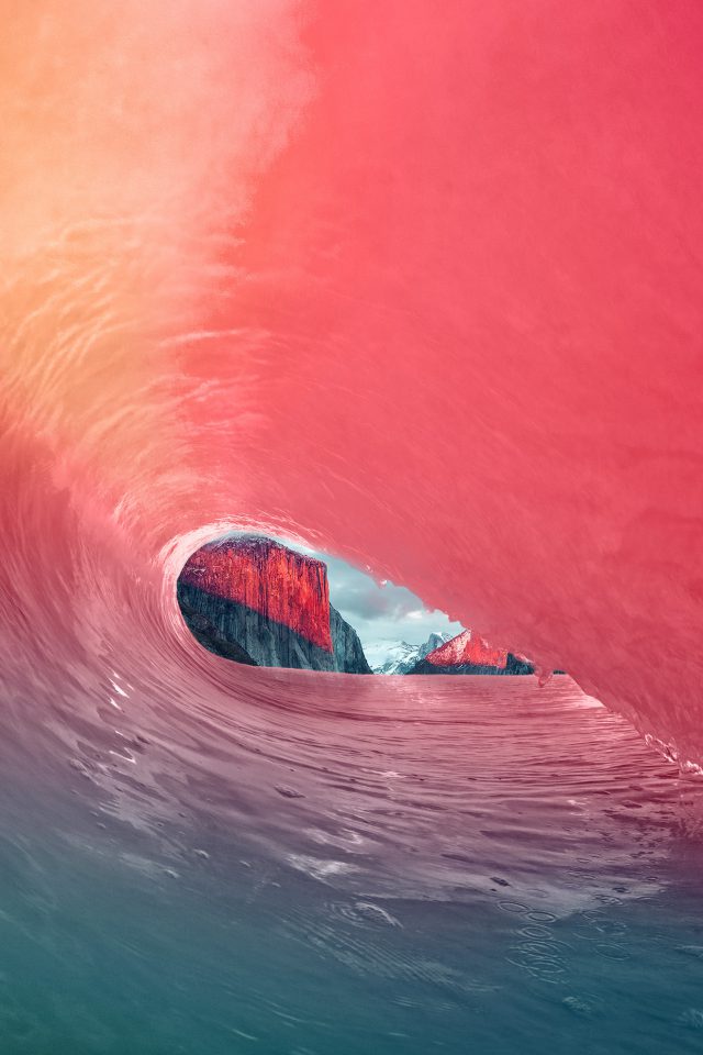 Apple Osx Yosemite Wave Red Rainbow Sea Blue Android wallpaper