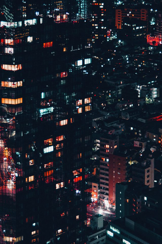 City Night Lights Building Pattern Red Android wallpaper