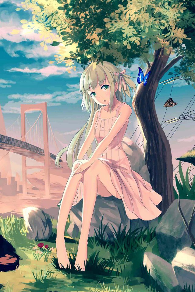 Cute Anime Girl Sunset Illustration Art Android wallpaper