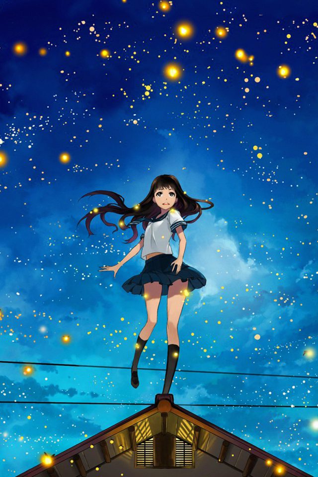 Girl Anime Star Space Night Illustration Art Android wallpaper