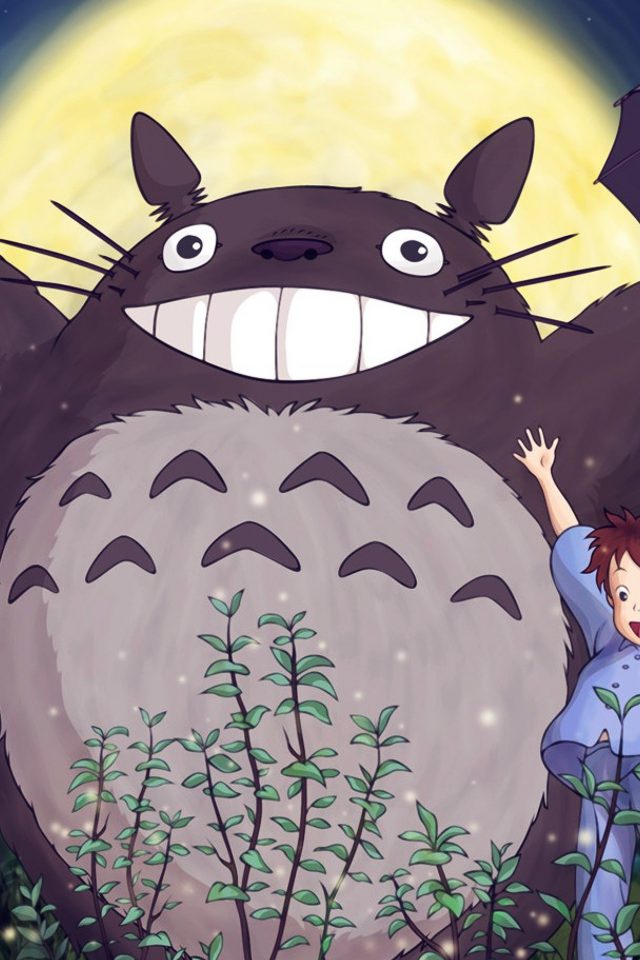 Totoro Forest Anime Cute Illustration Art Blue Android wallpaper