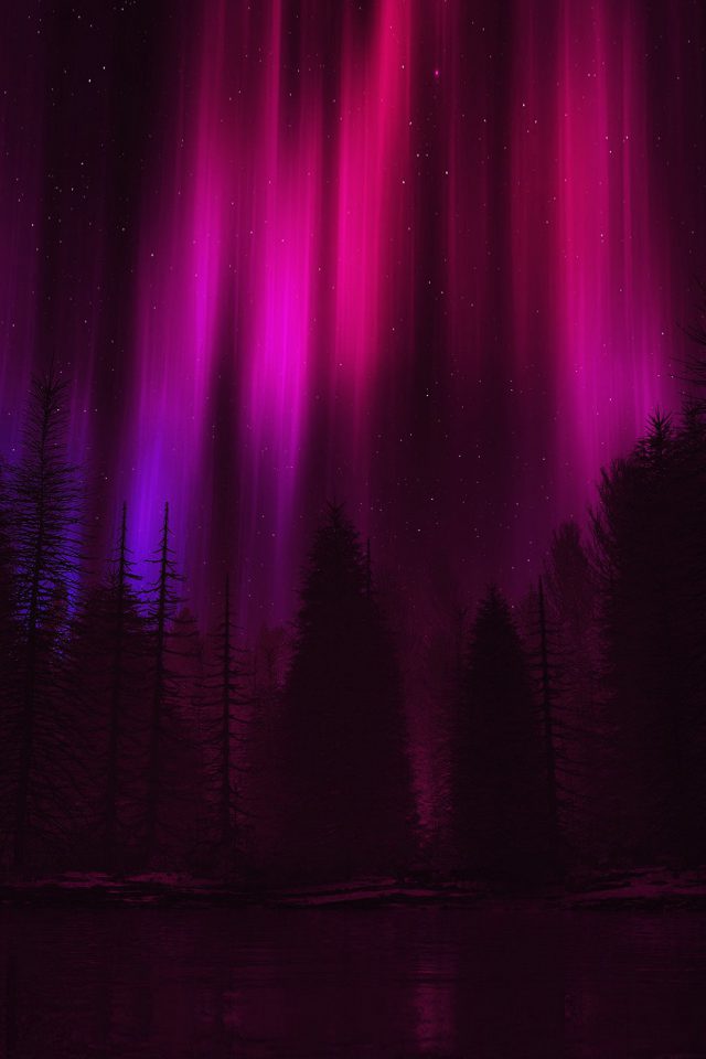Aurora Night Sky Dark Red Nature Art Android wallpaper