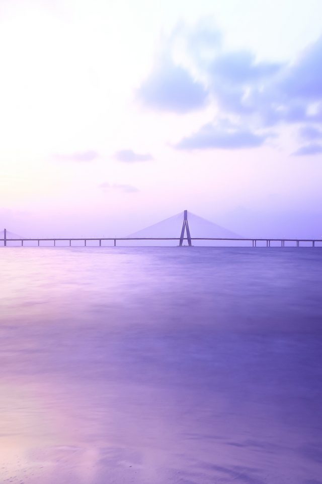 City Bridge Purple River Nature Android wallpaper