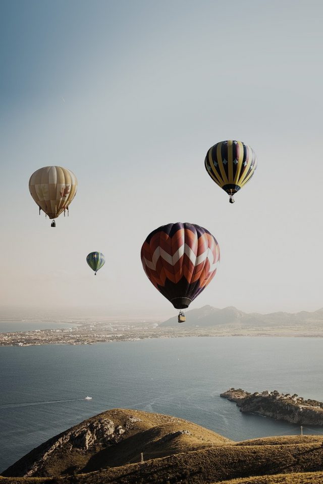 Hot Air Balloon Sky Seaside Nature Android wallpaper