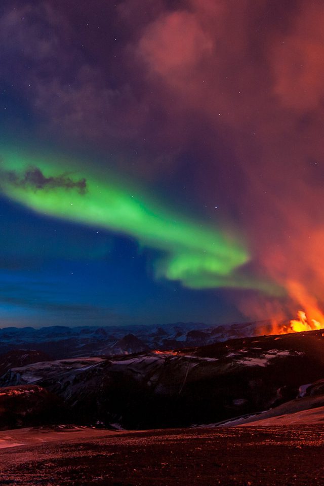 Iceland Mountain Fire Nature Android wallpaper