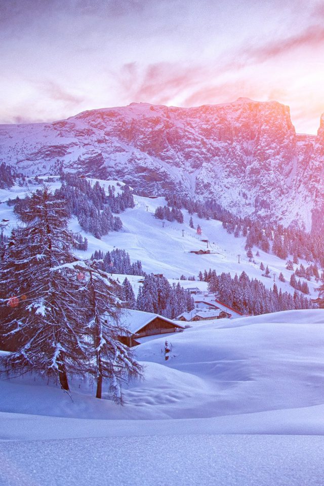 Mountain Green Snow Winter Nature Ski Flare Android wallpaper
