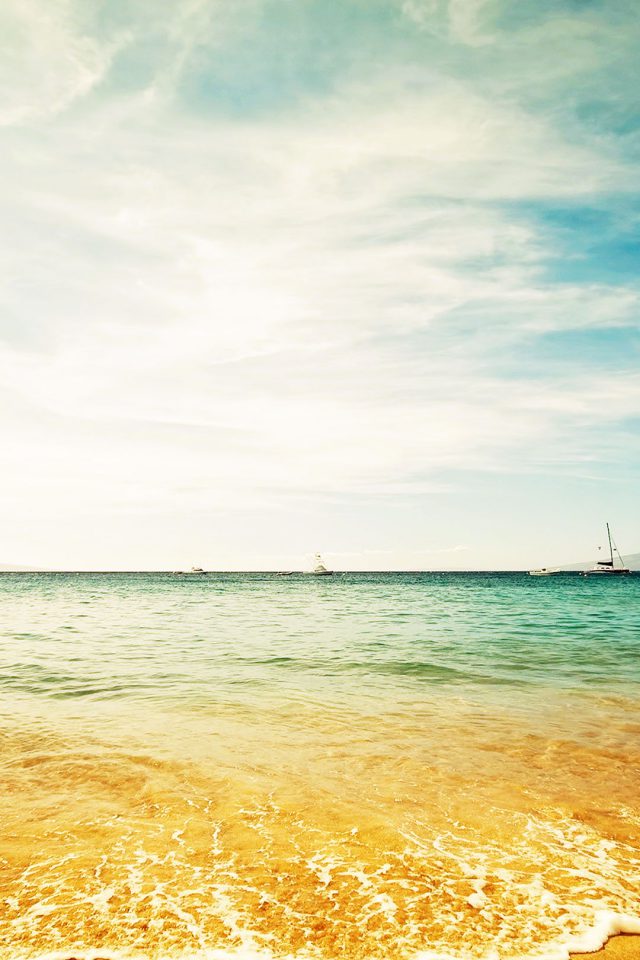 Ocean Sea Yellow Beaches Boat Nature Android wallpaper