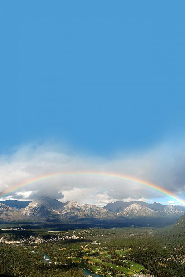 Rainbow Town Mountain Nature Android wallpaper