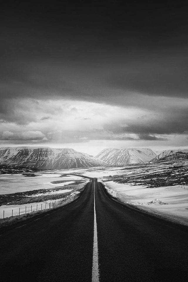 Road To Heaven Snow Mountain Bw Dark Nature Winter Android wallpaper
