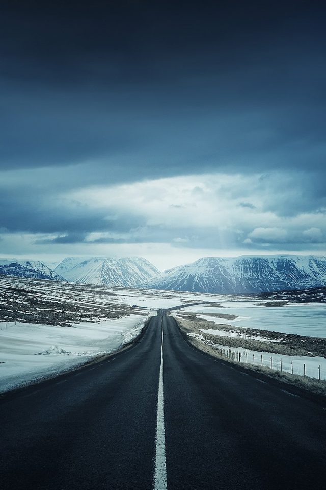 Road To Snow Mountain Nature Winter Android wallpaper