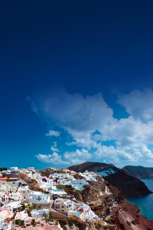 Santorini Sunny Day Greece Sea Nature Android wallpaper