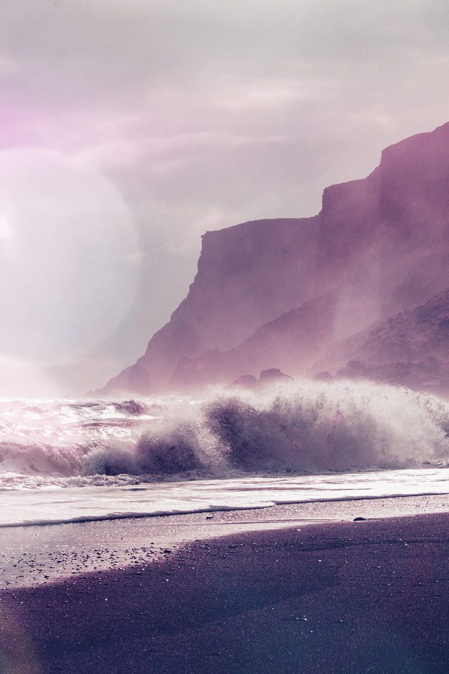Sea Beach Nature Purple Flare Android wallpaper