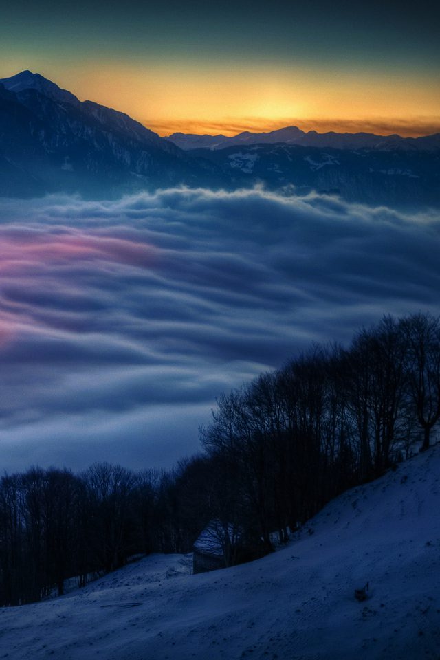 Smoky Foggy Mountain Sunrise From Sky Nature Android wallpaper