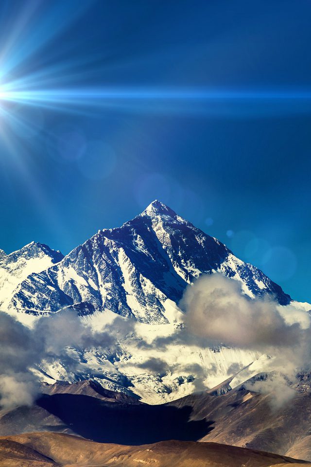 Snow Solo Mountain High Nature Blue Flare Android wallpaper
