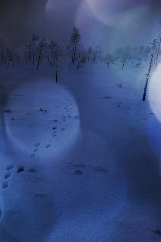 Snow Walk Winter Dark Blue Bokeh Footprints Nature Mountain Android wallpaper