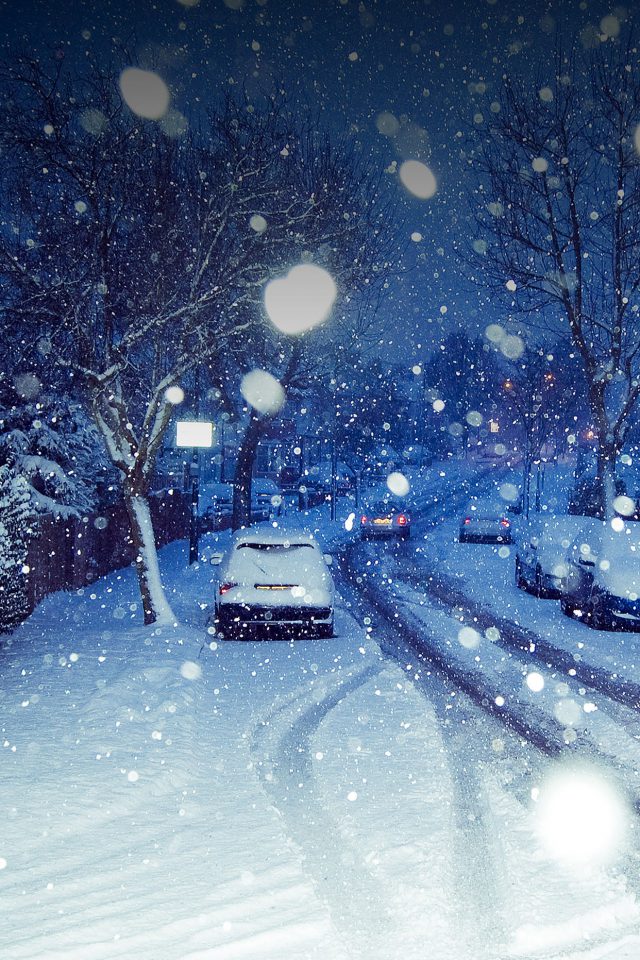 Snowy Blue Road Winter Nature Android wallpaper