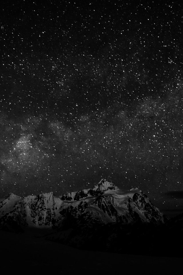 Starry Night Sky Mountain Nature Bw Dark Android wallpaper