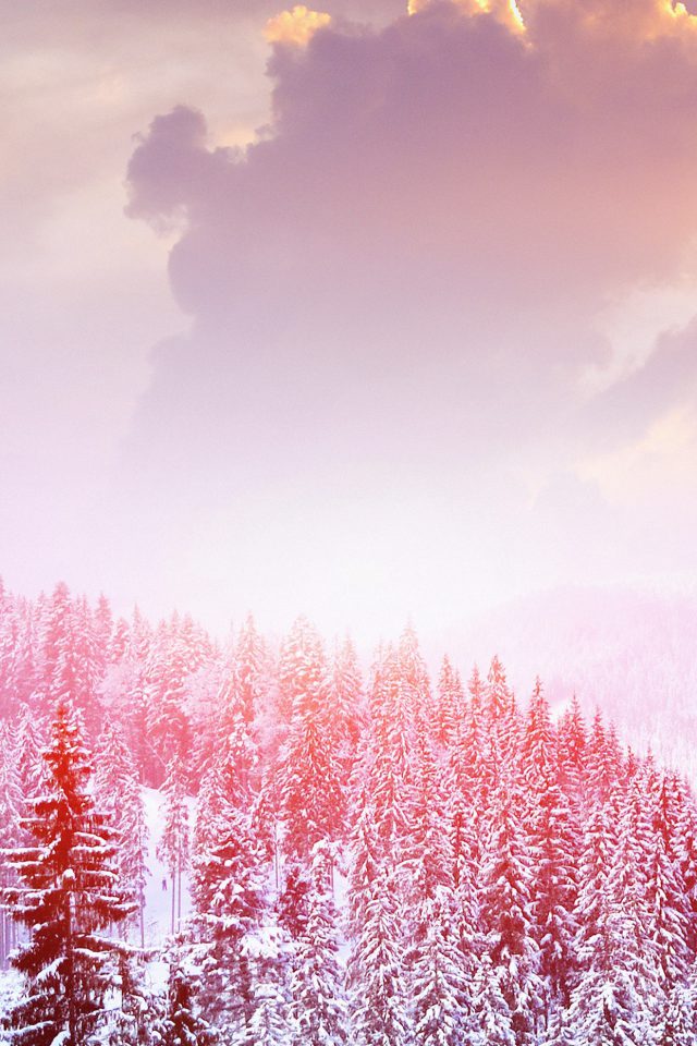 Winter Mountain Snow White Red Nature Android wallpaper