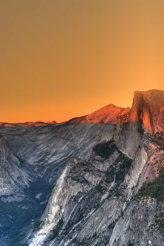 Yosemite Mountain Art Orange Sky Nature Android wallpaper