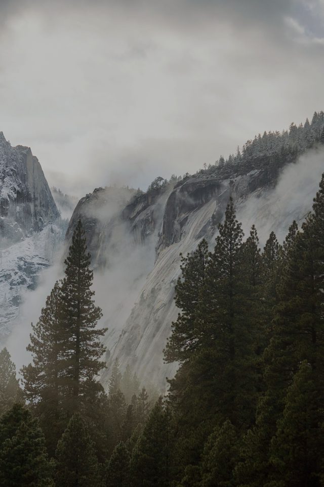Yosemite Snow Dark Mountain Nature Android wallpaper