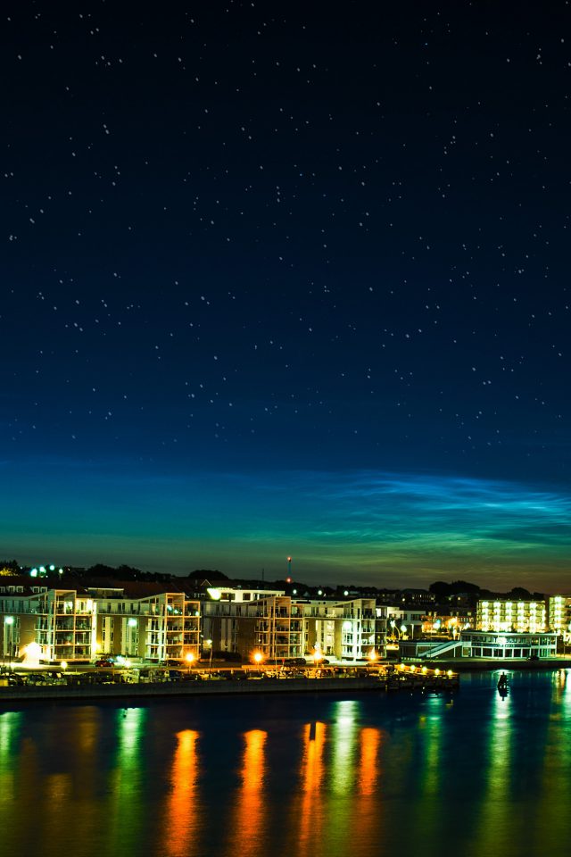 Aalborg Night Scene From Sea Dark Cityscape Android wallpaper