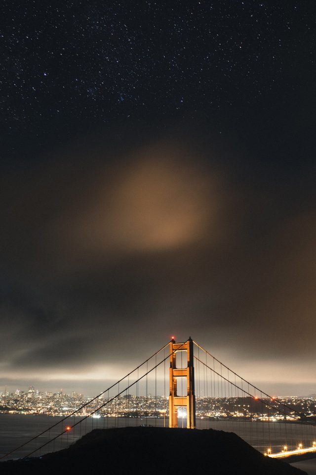 Golden Bridge Sky Star Milkyroad River City Night Dark Android wallpaper