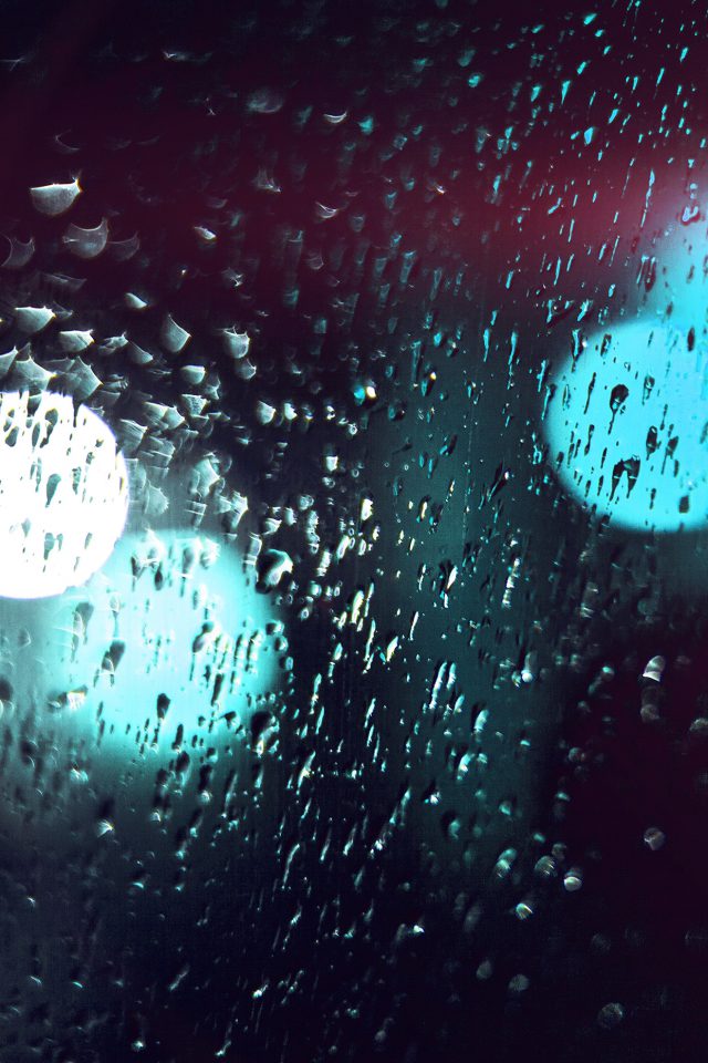 Rainy Night Drops Bokeh Green Flare Light Pattern Android wallpaper