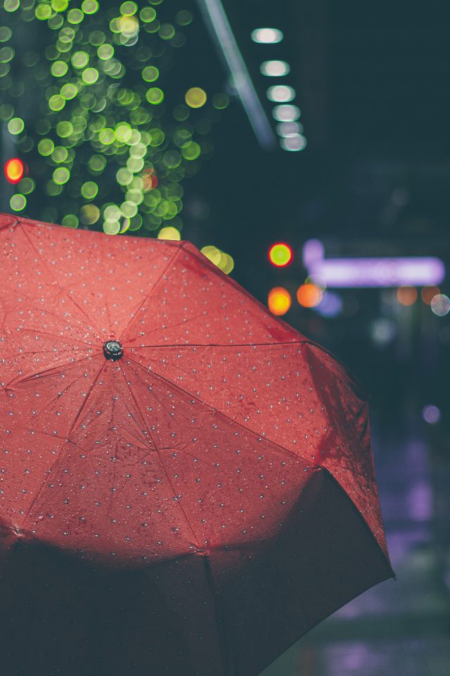 Rainyday Umbrella Bokeh City Night Dark Android wallpaper