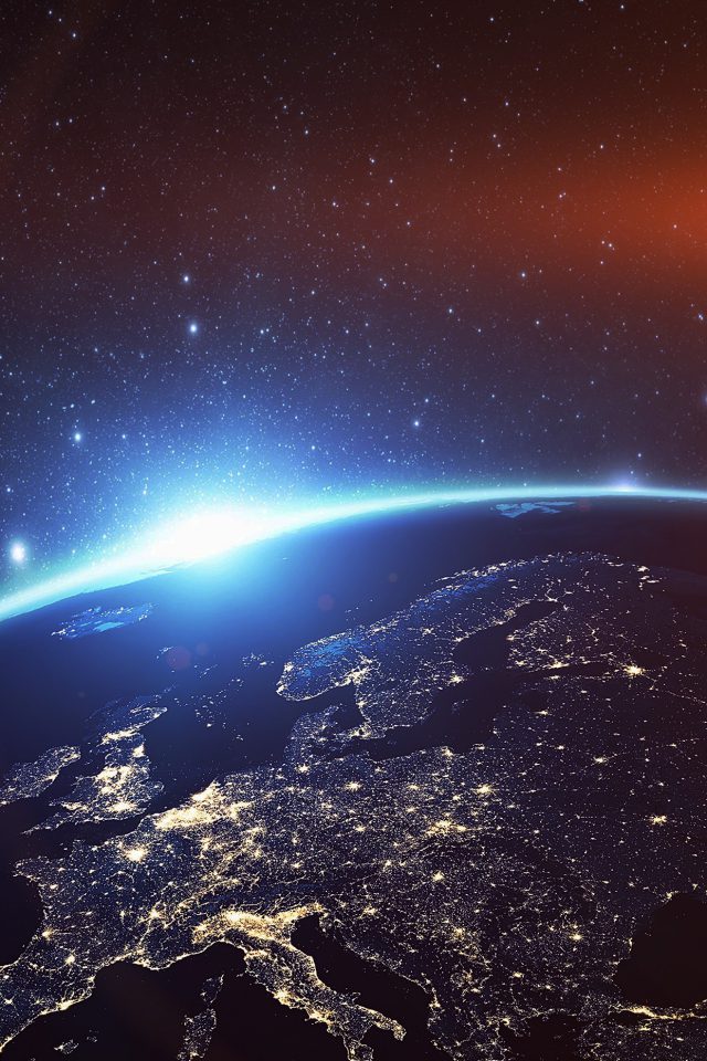 Europe Earth Blue Space Night Art Illustration Flare Android wallpaper