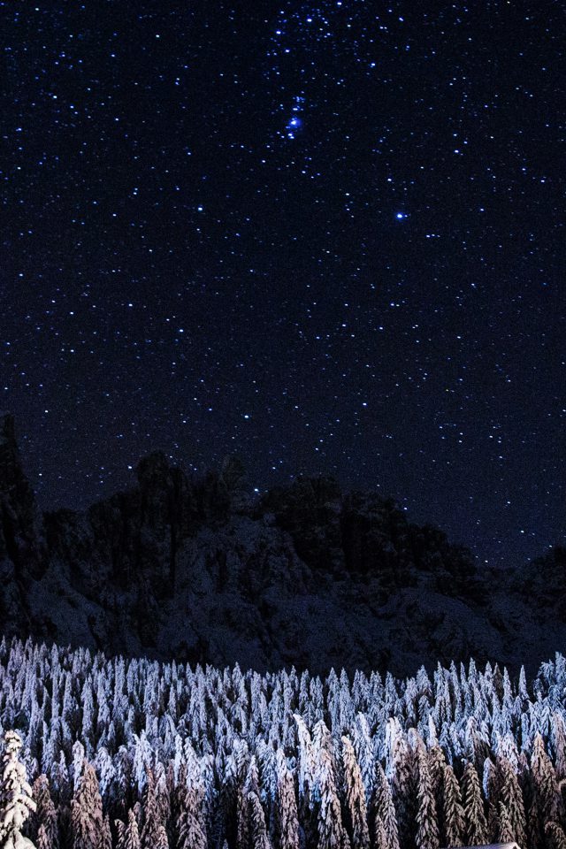 Night Mountain Sky Space Star Cold Winter Android wallpaper