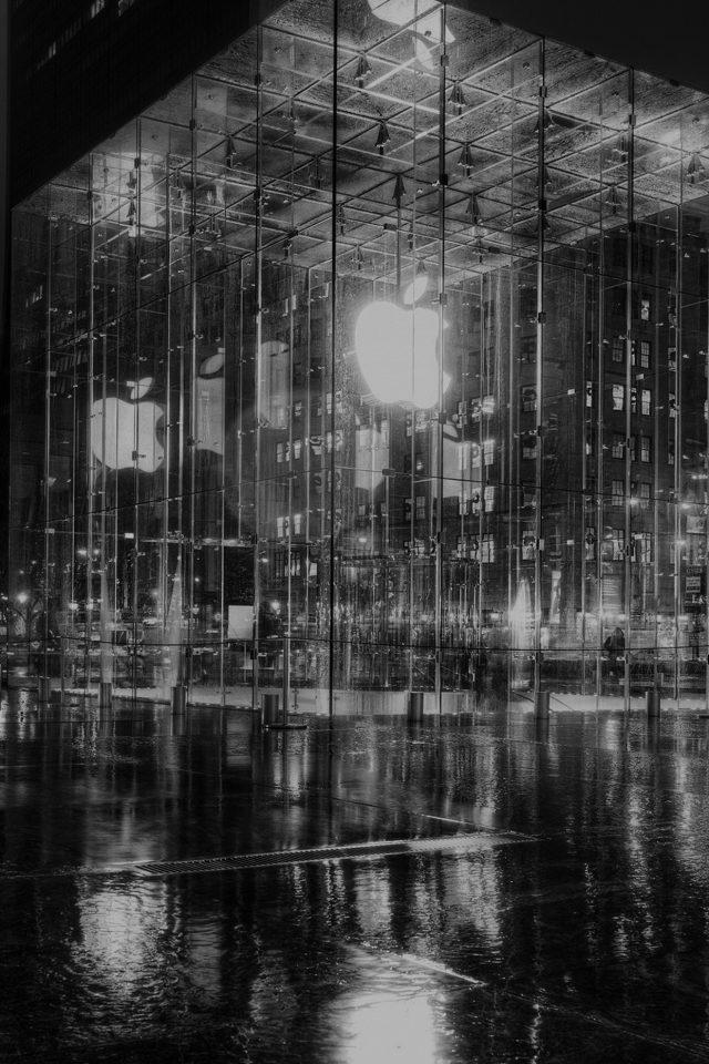 Raining Apple Store Newyork At Night Dark Android wallpaper