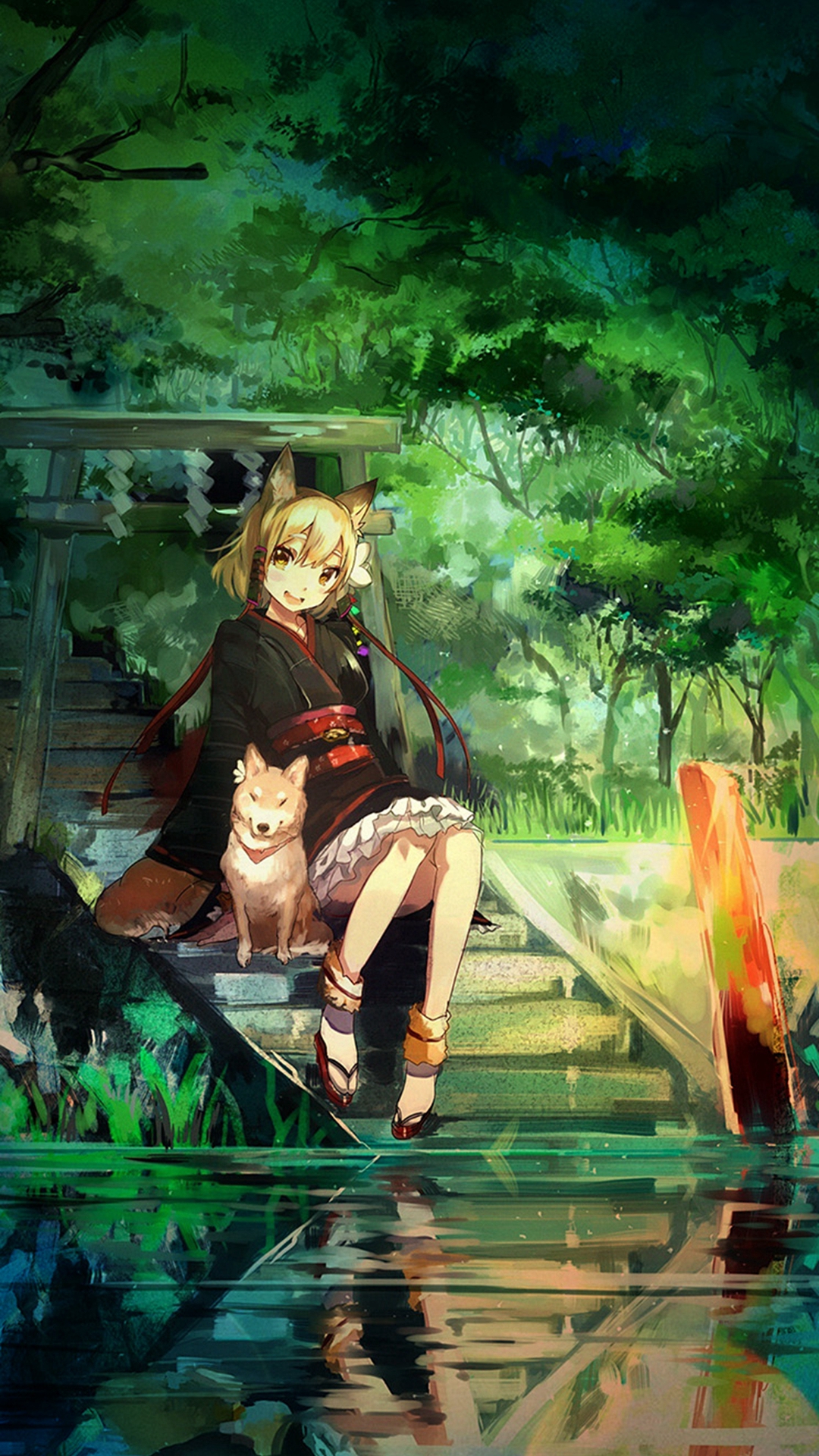 Girl And Dog Green Nature Anime Art Android Wallpaper Android Hd