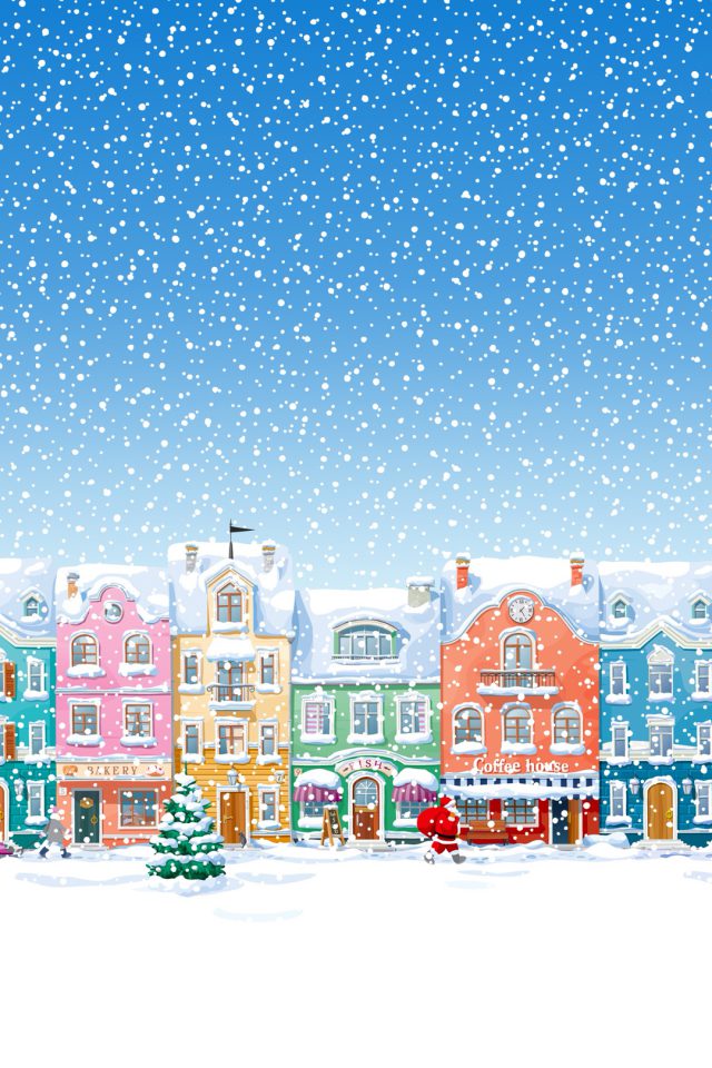 Snowy Town Santa Claus Delivering Christmas Presents Android wallpaper