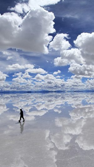 Walking in water on beach Android wallpaper