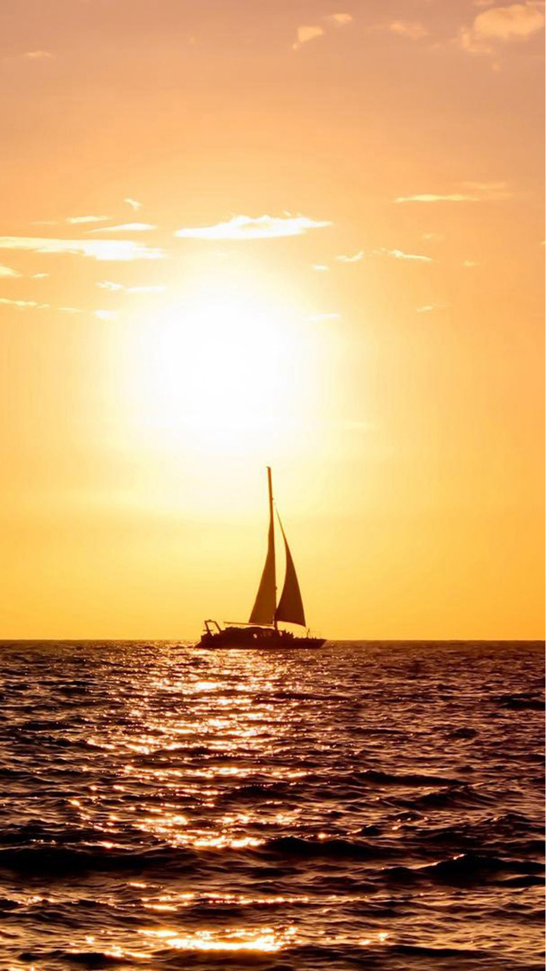 Sea Boat Sunset Android wallpaper