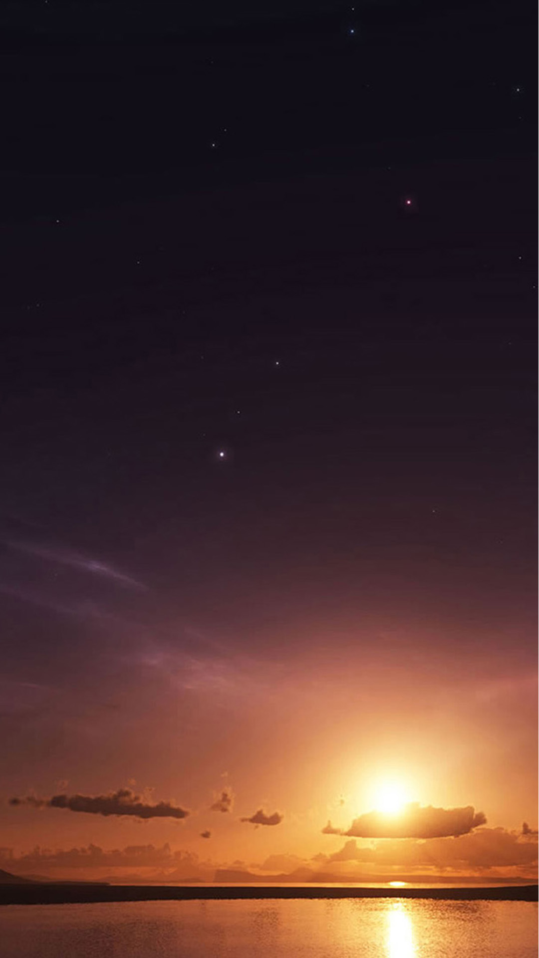 Sunset on Beach with Space Android wallpaper