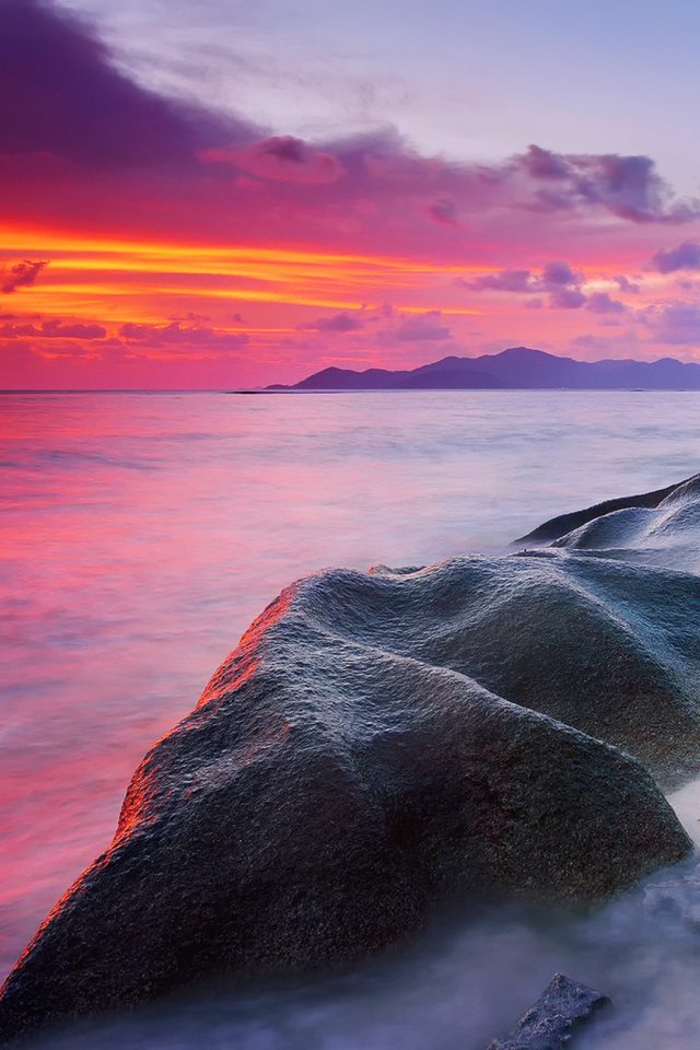 Rocks Beach Sunset Android wallpaper