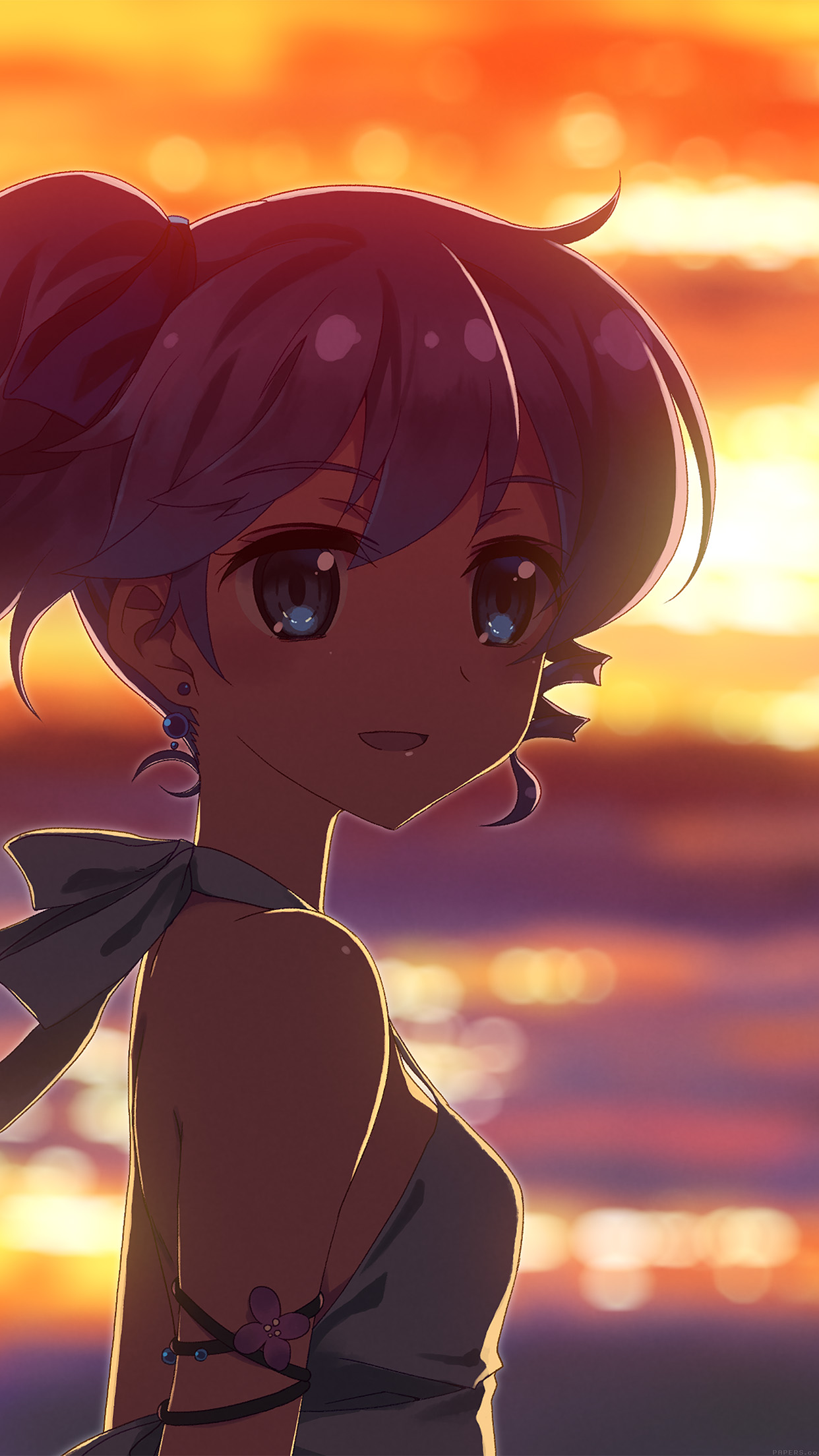 Anime Girl Beach Sunset Illust Art Android wallpaper