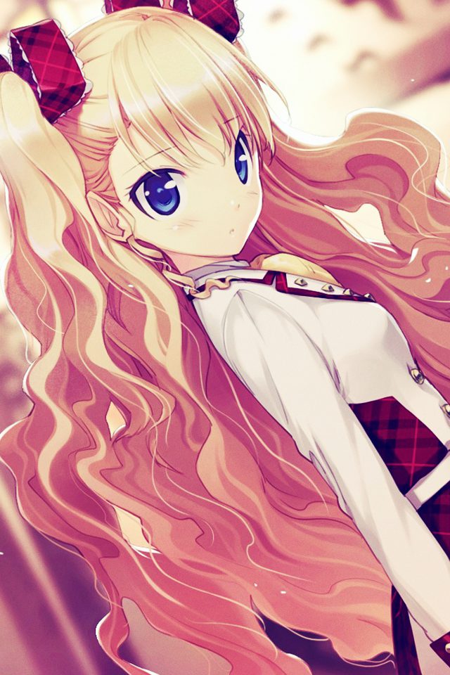 Anime Girl Blonde Blue Illust Art Android wallpaper