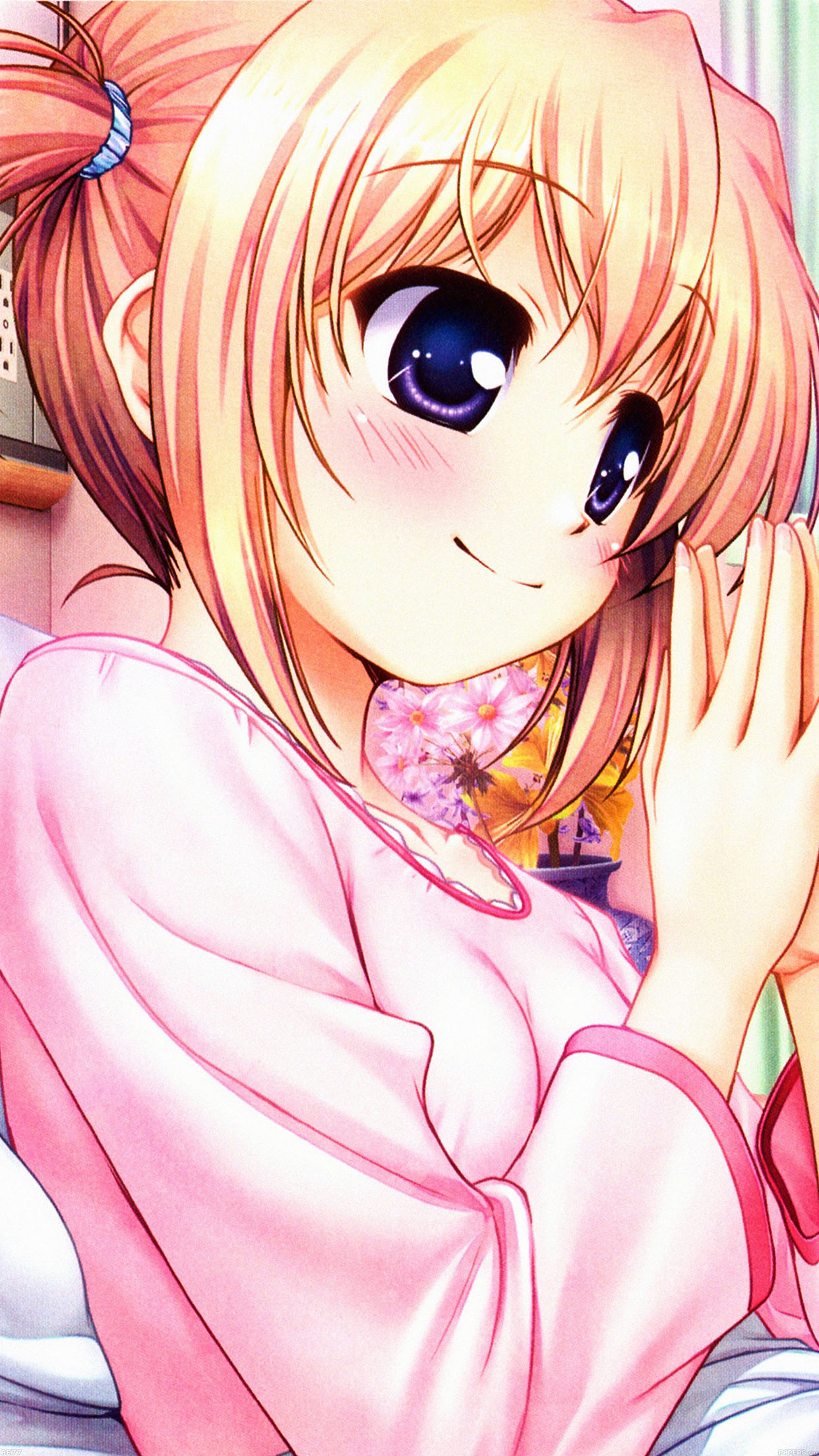 Anime Girl In Bed Smile Android wallpaper