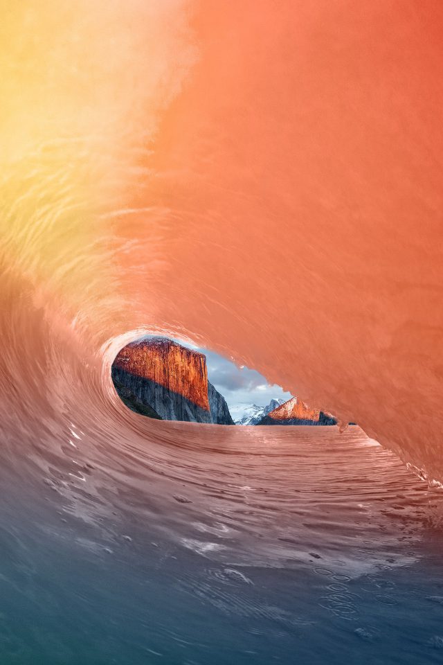 Apple Osx Yosemite Wave Red Rainbow Sea Android wallpaper