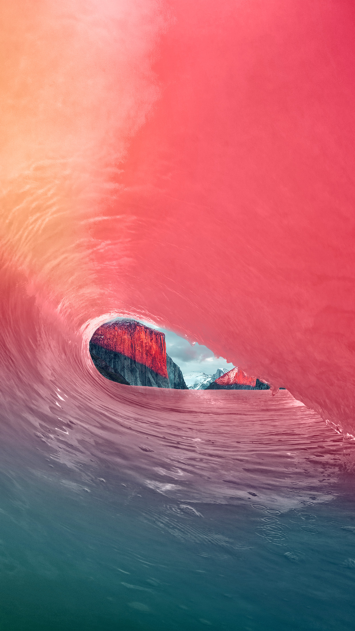 Apple Osx Yosemite Wave Red Rainbow Sea Blue Android wallpaper
