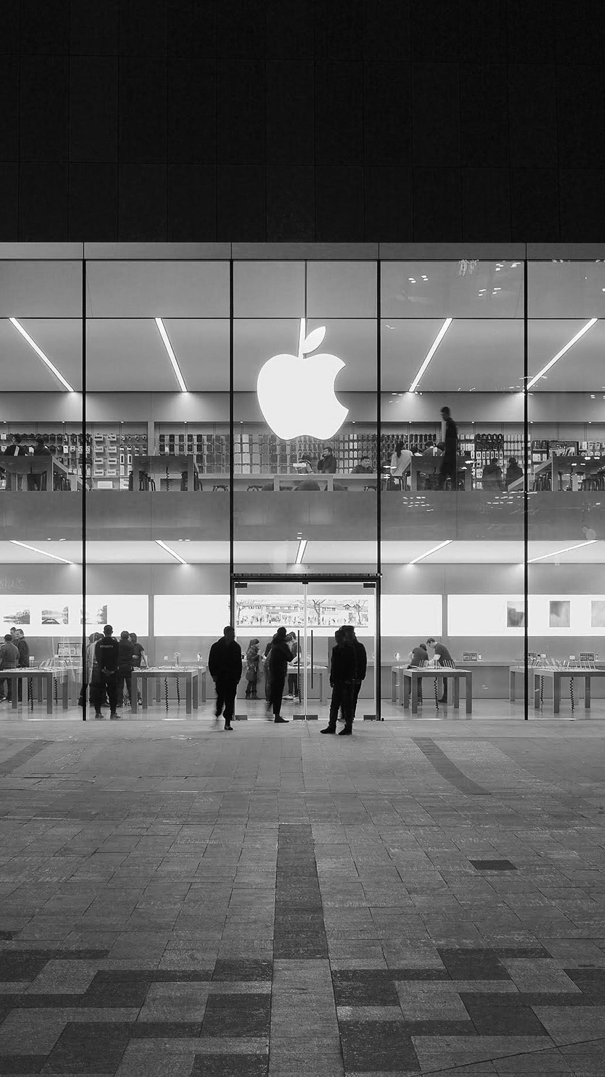 Apple Store Front Bw Dark Architecture City Android wallpaper