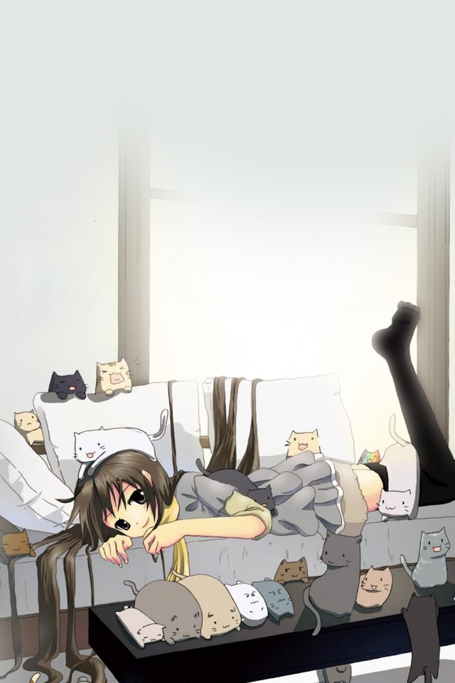 Cat House Girl Anime Illust Art Android wallpaper