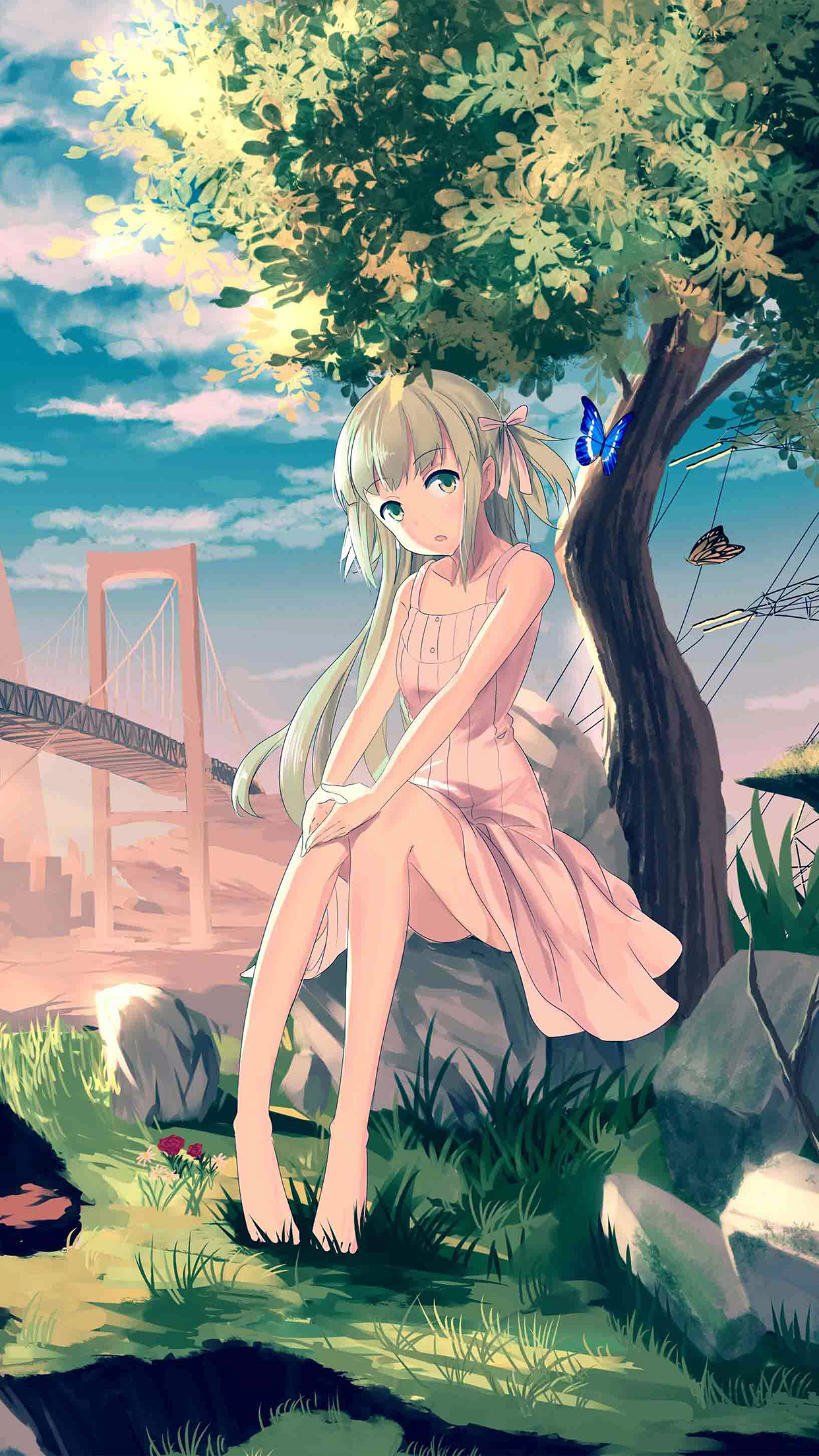 Cute Anime Girl Sunset Illustration Art Android wallpaper