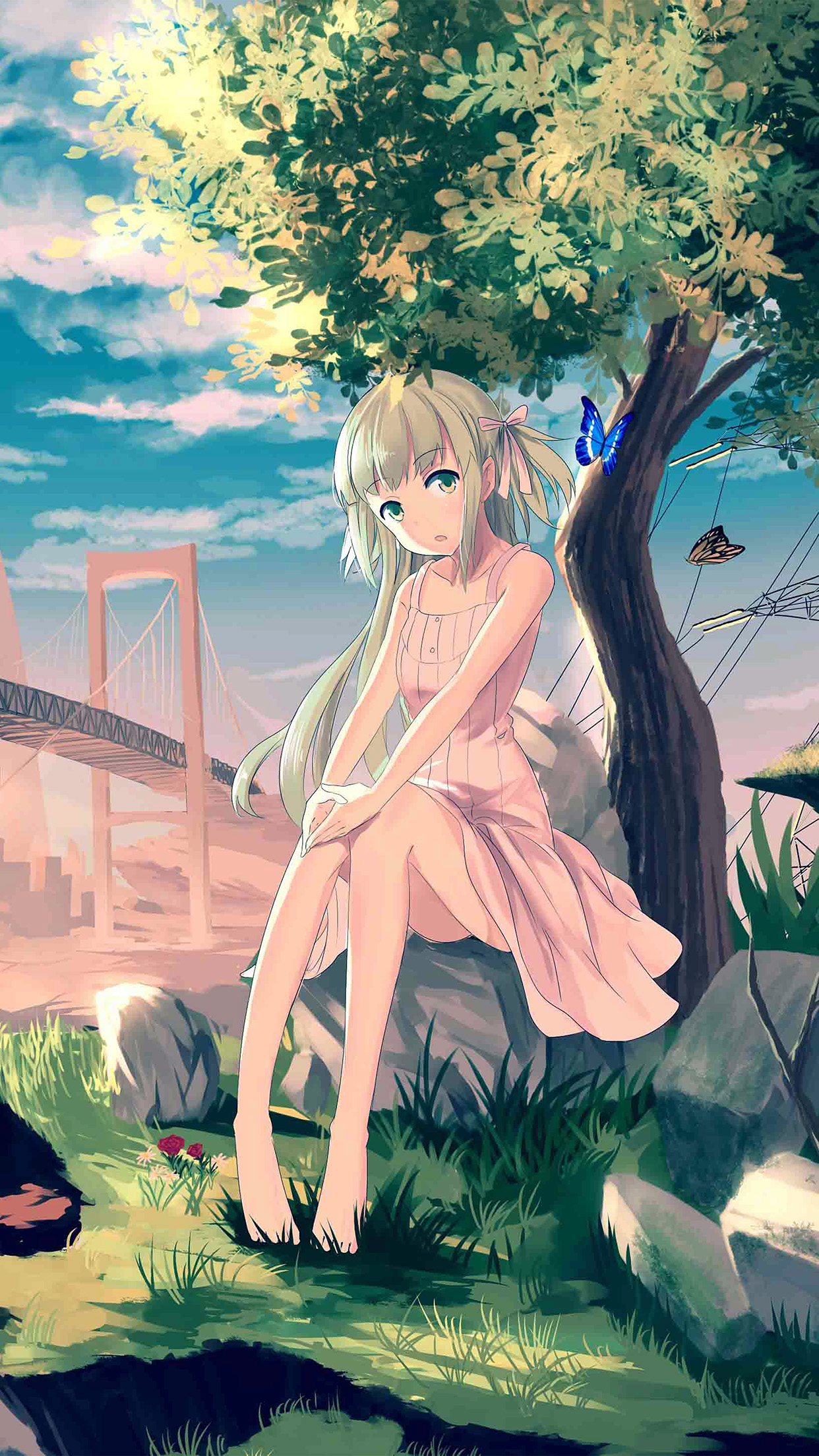 Cute Anime Girl Sunset Illustration Art Android Wallpaper