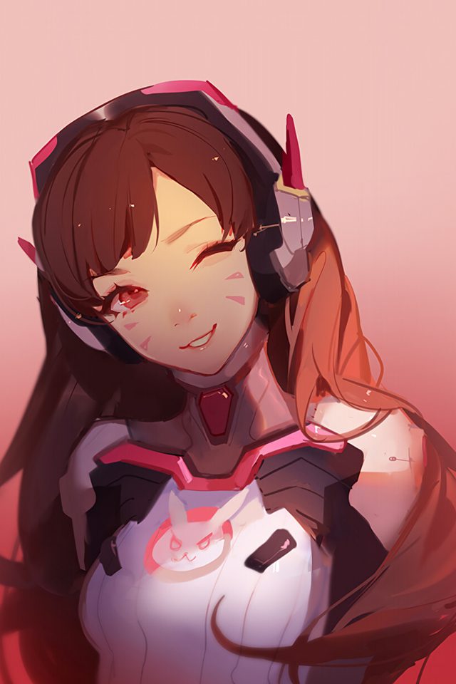 Dva Overwatch Cute Anime Game Art Illustration Red Android wallpaper