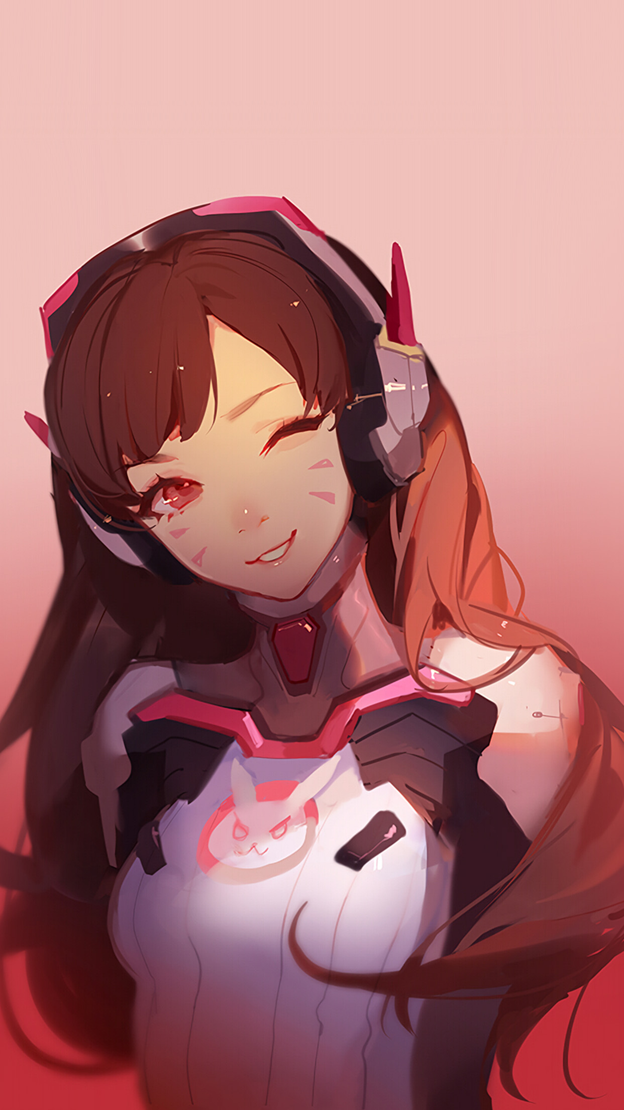 Dva Overwatch Cute Anime Game Art Illustration Red Android wallpaper